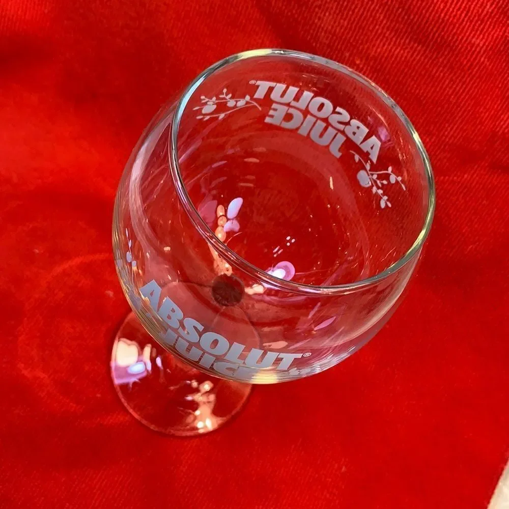 Absolut  Juice Vodka Goblet Clear Glass White Etching 16 Oz Each Single Stem Bar